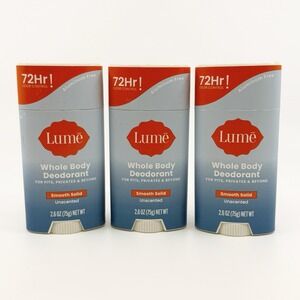 Lume Whole Body Deodorant - 3 PACK  Stick 2.2 Ounce Unscented Clean Body Care